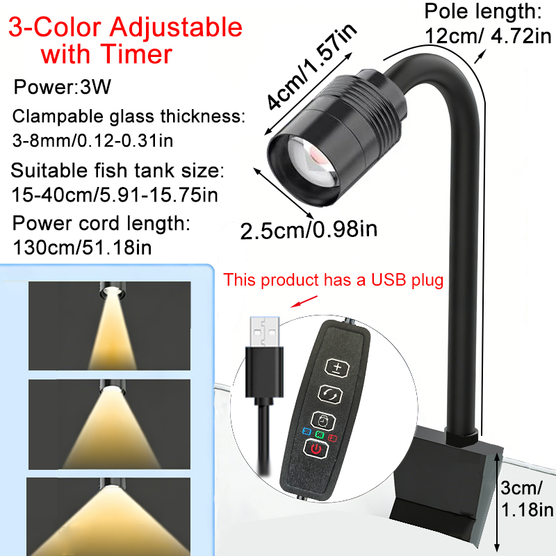 Aquarium Marine Light - Projecteur d'aquarium sud-américain 3W, 3 couleurs,